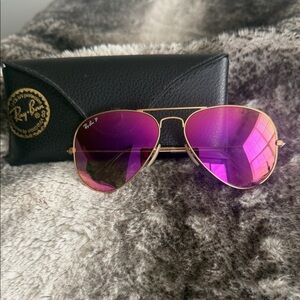Ray-Ban Gold Frame with Pink Lenses Sunglasses